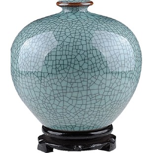 景德镇陶瓷器仿古裂纹官窑花瓶手工石榴瓶子创意复古中式家居饰品