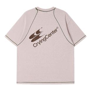 CryingCenter圆领宽松彩纱撞色分割训练运动休闲T恤上衣哭喊中心