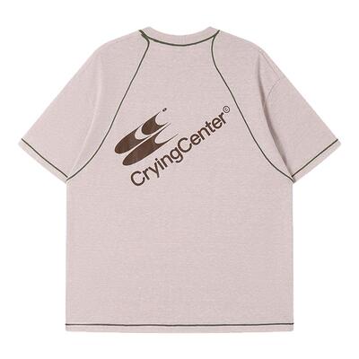 CryingCenter圆领宽松彩纱撞色分割训练运动休闲T恤上衣哭喊中心