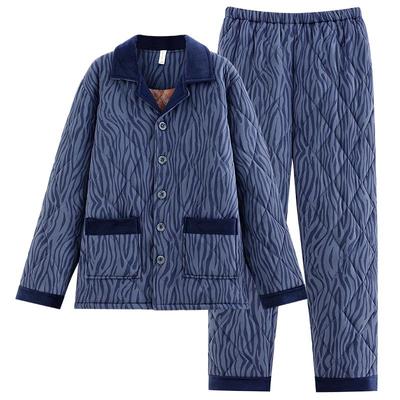 品质冬男睡衣加厚三层纯棉夹棉