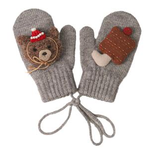 儿童手套冬季婴儿外出可爱保暖连指手套男女宝宝加厚针织挂脖手套