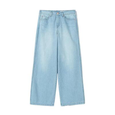 kleeklee环保棉牛仔松紧直筒裤