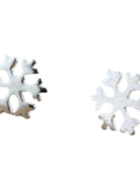 s925纯银亮面雪花防过敏清新耳钉