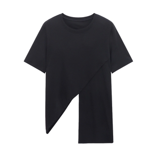 Basic House/百家好不规则剪裁纯色时尚上衣夏季新款潮流时髦T恤
