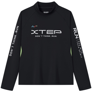 特步童装秋冬透气速干儿童运动上衣男中大童半高领套头长袖针织衫