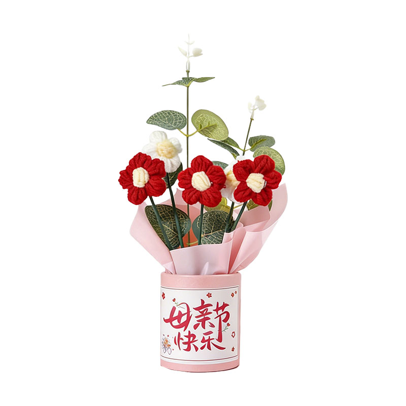 母亲节毛线钩织泡芙花抱抱桶