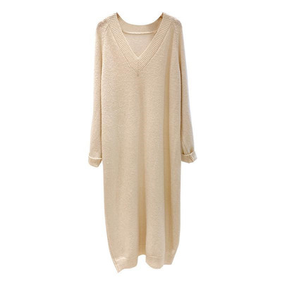 0加大码内毛衣裙过膝慵懒风V领