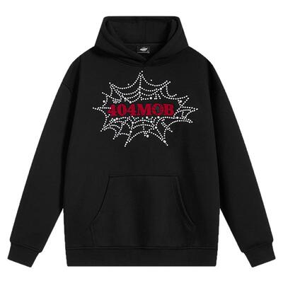 404MOB钉珠毛巾绣蛛网美式街头连帽卫衣男女款潮牌休闲百搭帽衫秋