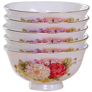 欧式金边骨瓷10个米饭碗家用防烫高脚碗4.5寸陶瓷吃饭碗餐具套装