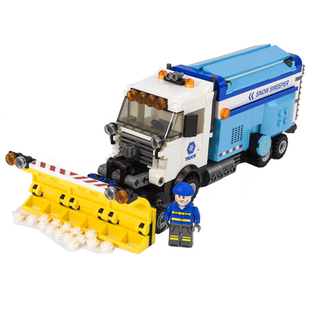 杰星工程车扫雪车挖掘机推土机吊车搅拌车组装模型男孩拼插玩具车