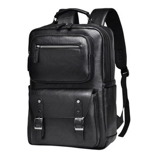 佧蒂袋鼠男士双肩包真皮质感大容量商务休闲旅行电脑背包时尚书包