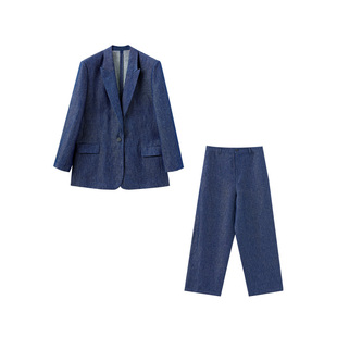 GOLDEN BARRY26春随性通勤汉麻棉牛仔西装阔腿裤套装17001/10001