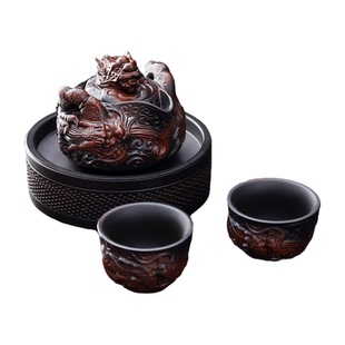 建水紫陶茶壶泡茶家用全手工堆飞龙手抓壶茶水分离功夫茶具泡茶壶
