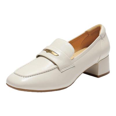 百丽粗高跟海鸥乐福鞋女春夏新款不累脚妈妈深口单鞋子D9U1DCA5