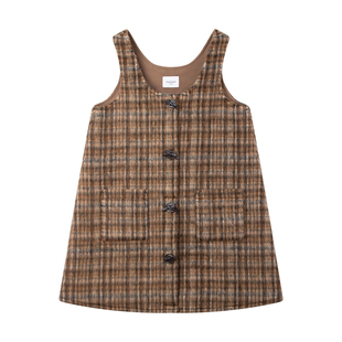 MUCMUKN【栗子松饼】复古格纹含羊毛呢背心连衣裙子女童25冬新款