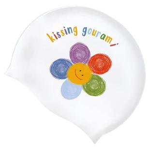 KISSINGGOURAMI卡通硅胶泳帽防水可爱彩色花朵游泳帽比赛加大