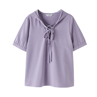 采多宝大码女装V领洋气绑带抽绳衬衫女款夏季新品遮肚子显瘦上衣