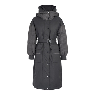 马天奴秋冬新款女鹅绒秋黑色立领长款羽绒服保暖收腰女装时尚外套