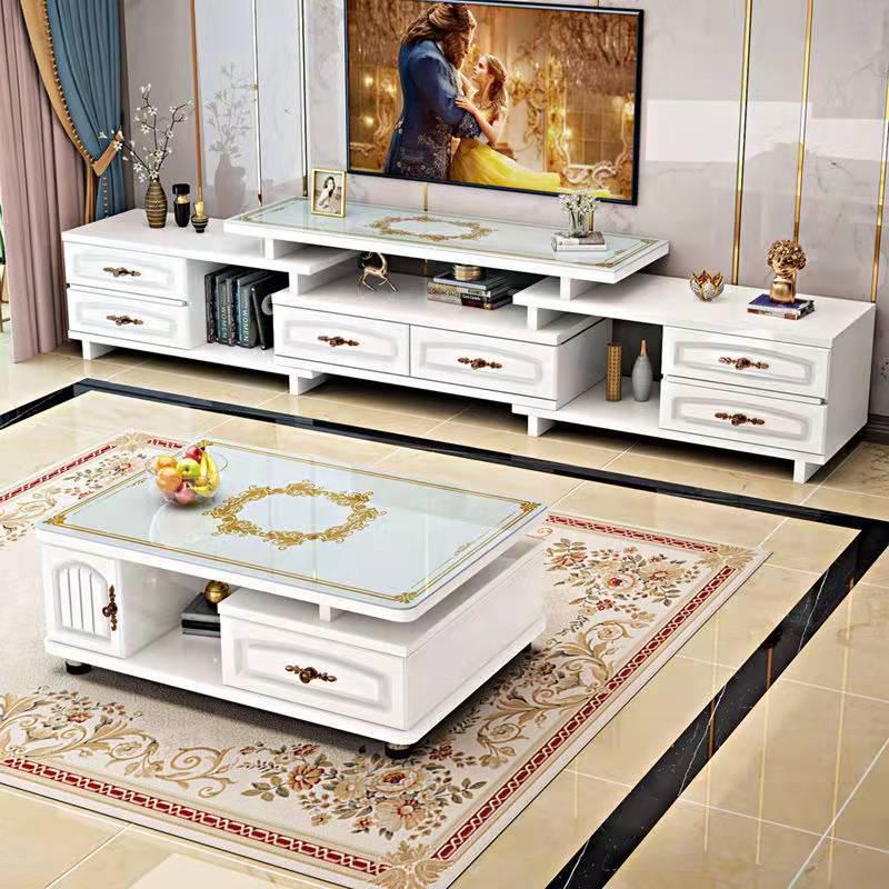 钢化玻璃简约现代客厅茶几电视柜伸缩欧式家用茶几组合套装小户型