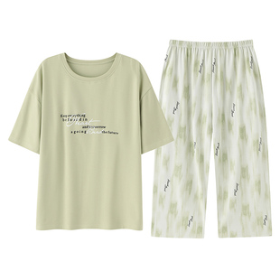 2026年新款纯棉睡衣女士夏季薄款短袖七分裤凉感家居服休闲套装