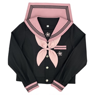 樱奈家原创夏樱黑身粉领樱花刺绣水手服日系学院风JK制服短裙套装