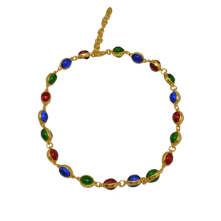 欧美复古vintage毛衣链彩色宝石琉璃气质中古锁骨项链女网红配饰