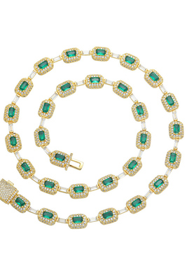 绿色锆石镶钻长条拼接项链