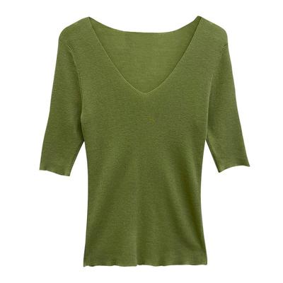 网红中袖风低领羊毛t恤外穿上衣