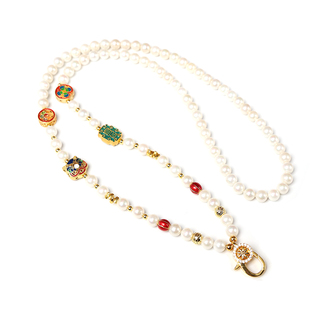 中国风新中式沙金醒狮珍珠贝佛牌链金锁珐琅彩鎏金瑞兽复古唐卡绳