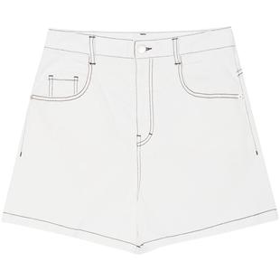 素然klee klee夏季女士经典宽松环保棉白牛仔高腰修身A型休闲短裤