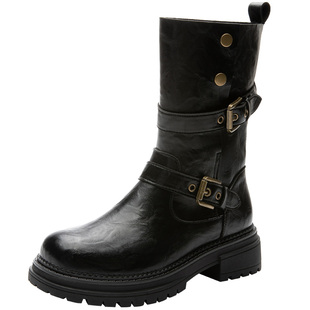 大东女靴切尔西靴2025冬季新款英伦厚底中筒靴小皮靴长靴圆头机车