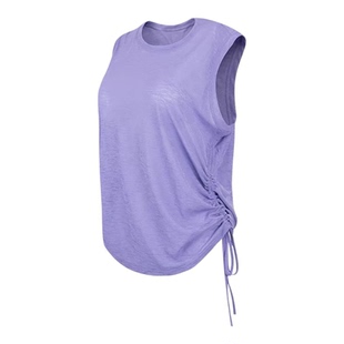 夏季新款无袖背心女宽松圆领运动上衣下摆抽绳瑜伽运动健身背心