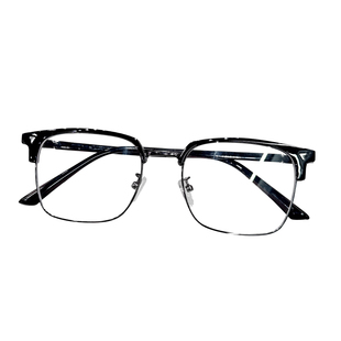 痞帅眉线半框眼镜近视男可配度数男款黑框眼睛斯文超轻镜框黑银色