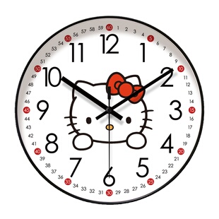 易普拉6912客厅挂钟 HELLO KITTY卡通早教静音挂表静音扫秒石英钟