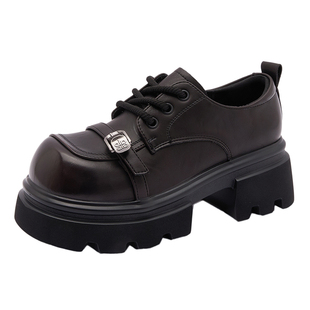 真皮棕色小皮鞋女2026春季新款复古乐福鞋厚底增高软底不累脚单鞋