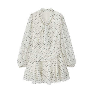 艾文文IRIS波点裙2026新款秋季女装经典时尚长袖百搭内搭连衣裙