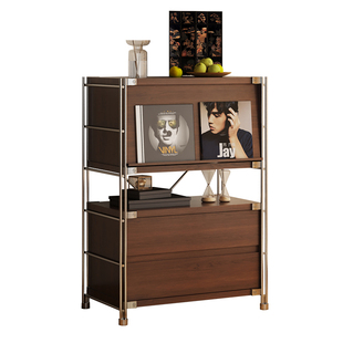 中古风收纳陈列柜子书柜落地靠墙置物柜矮柜手办展示架子沙发边柜