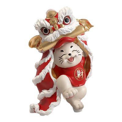 国潮醒狮招财猫落地摆件