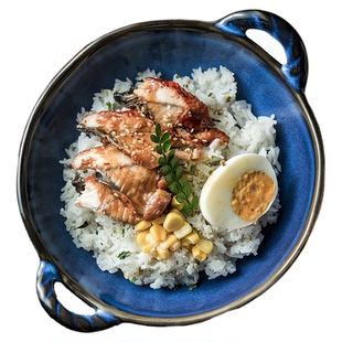 吃饭的碗家用高档拌饭碗米饭碗纯色陶瓷碗面碗复古双耳碗特色餐具