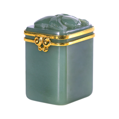 和合玉器和田玉18k金镶玉青玉章子寿桃章玉石把件黄金摆件章礼物