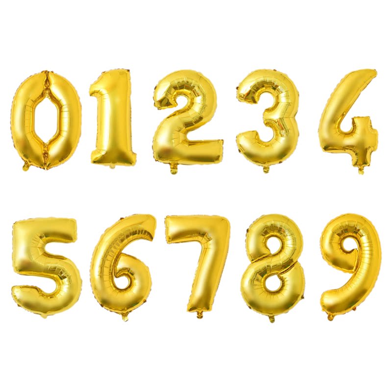 32寸金色铝膜数字气球生日派对