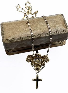 法国古董18K金方链条链古典艺术