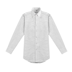 CULTUM春夏轻薄透气泡泡纱纽扣领衬衫男士长袖商务绅士休闲白衬衣