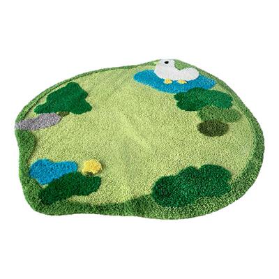 儿童房卡通绿色小鸭子圆形地毯卧室客厅书房加厚地垫学习桌垫