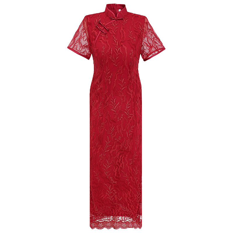 旗袍夏季新款女蕾丝中长款喜婆婆婚宴妈妈装礼服喜服平时可穿改良