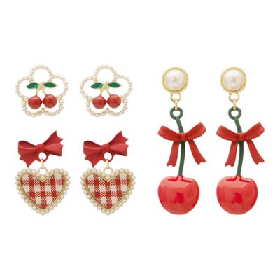 IPINK可爱红色新年樱桃耳环