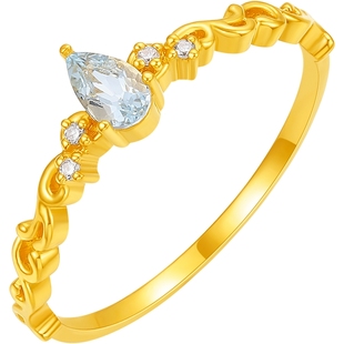 周六福黄金镶嵌海蓝宝石戒指女款5G足金手饰新年礼物官方旗舰店