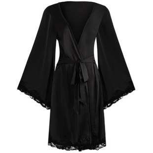 绫-「幽雅」性感蕾丝拼接诱惑轻熟凉感睡裙紫罗兰修身睡袍夏女