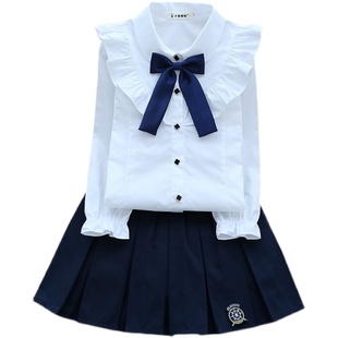 女童套装校服学院风儿童春装白衬衫格子短裙子衬衣套裙学生园服