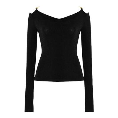 V领肩部镂空打底衫DPLAY